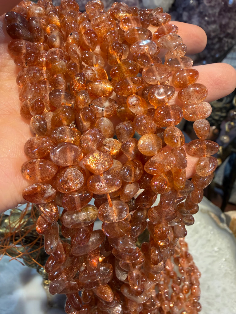 Sunstone flash center drill 8-11mm gemstone beads