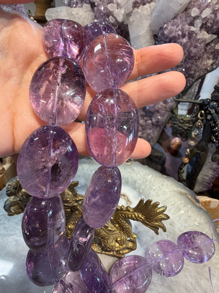 Beautiful amethyst large tumble 34-35mm gemstone beads