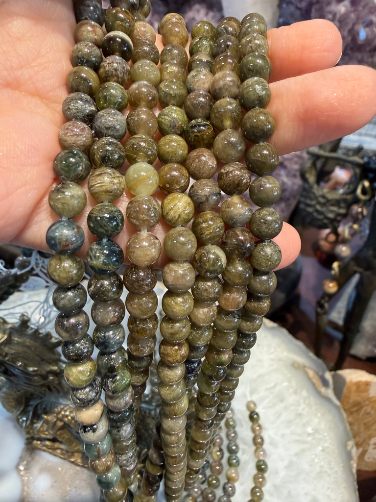 Green olive 6mm tourmaline gemstone beads