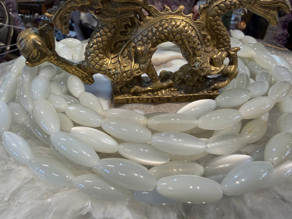 White moonstone flash olive 20mm gemstone beads