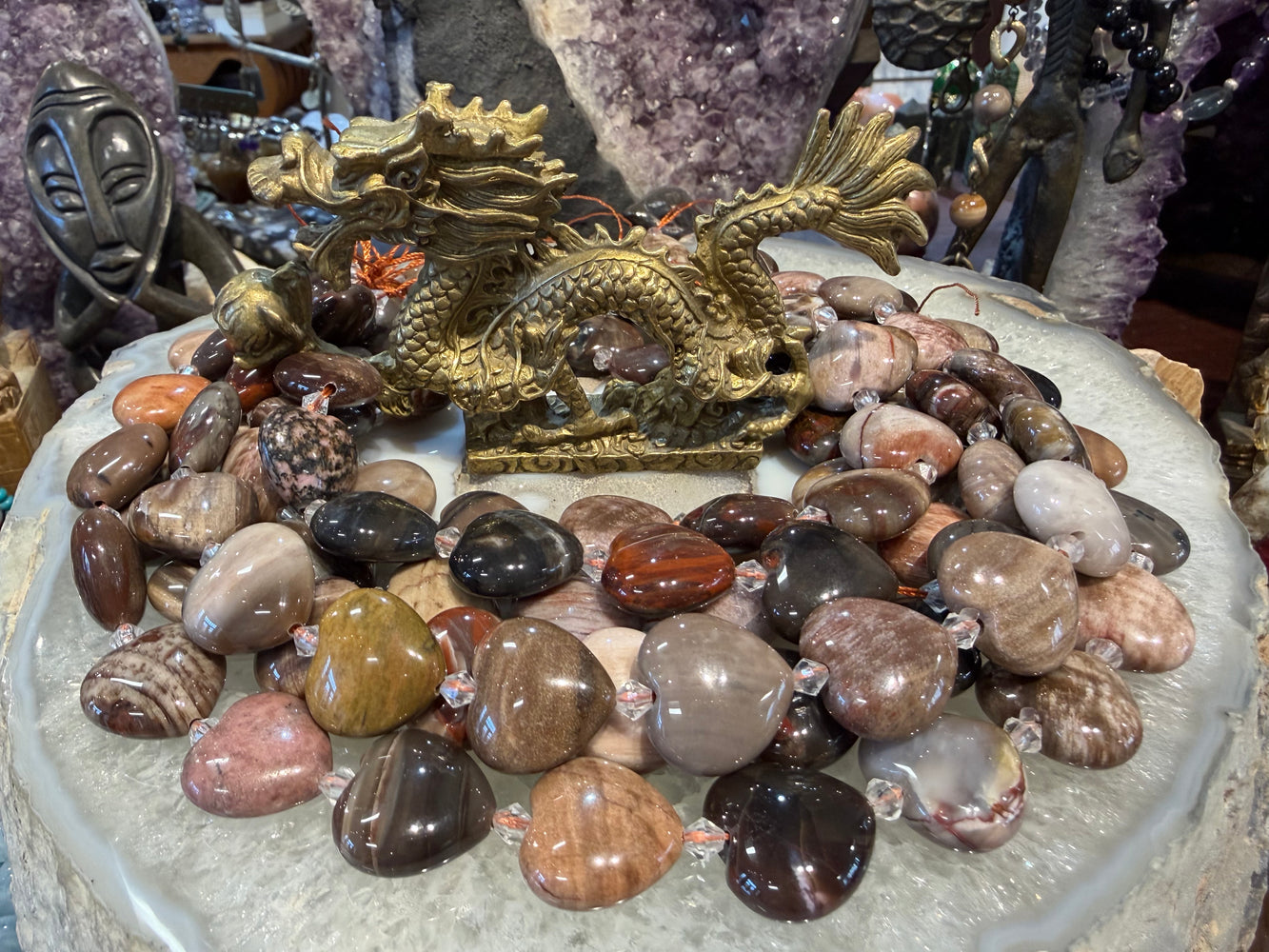 Wood fossil heart 20mm gemstone beads