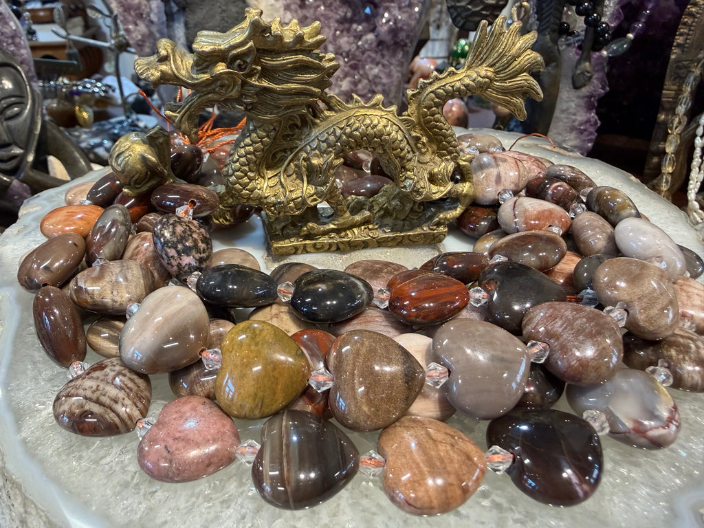 Wood fossil heart 20mm gemstone beads