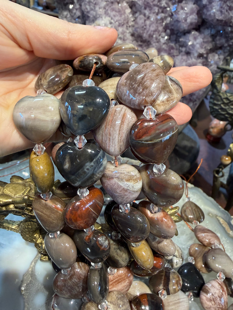 Wood fossil heart 20mm gemstone beads