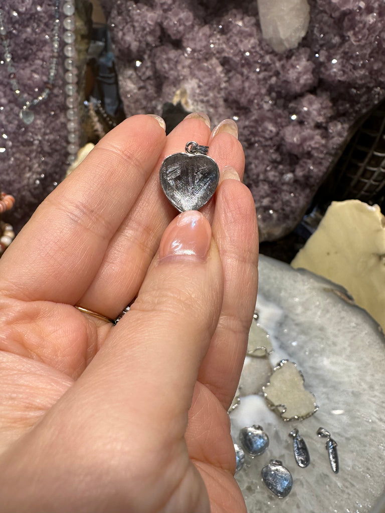 Natural Silver Meteorite Heart Pendant in Sterling Silver