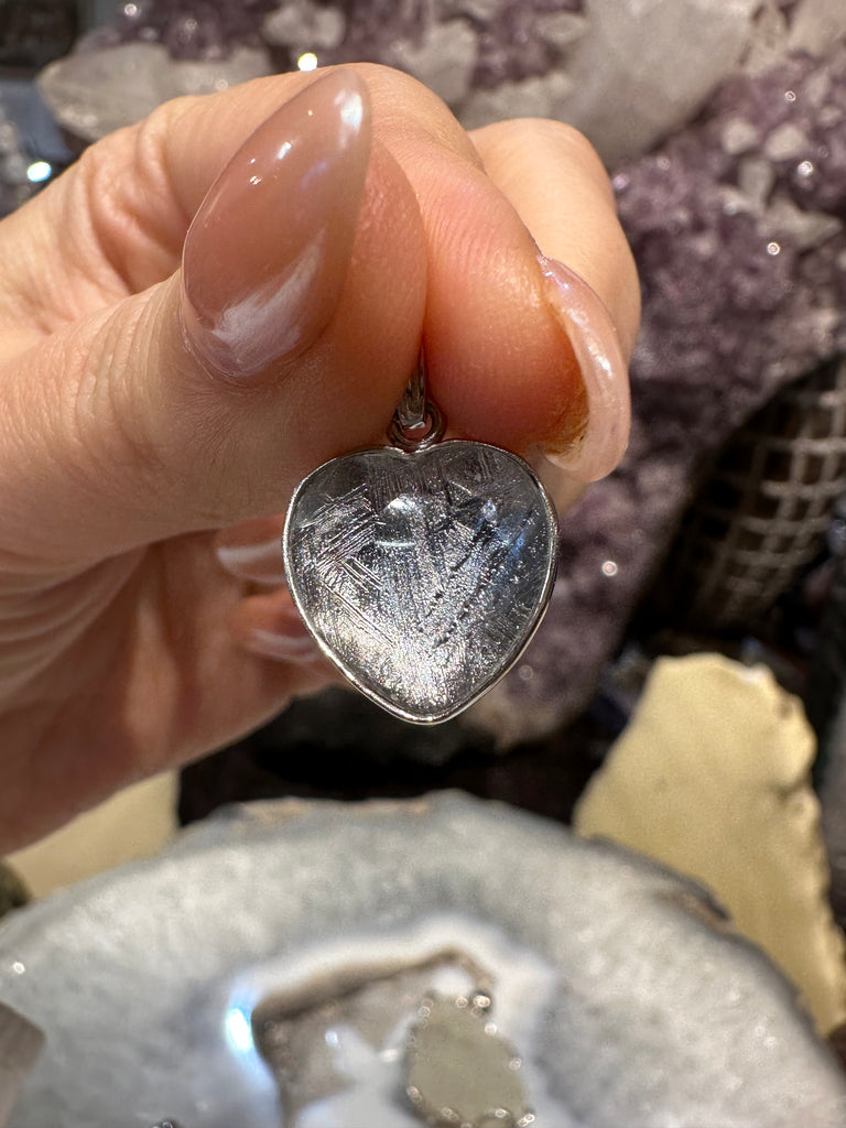 Natural Silver Meteorite Heart Pendant in Sterling Silver