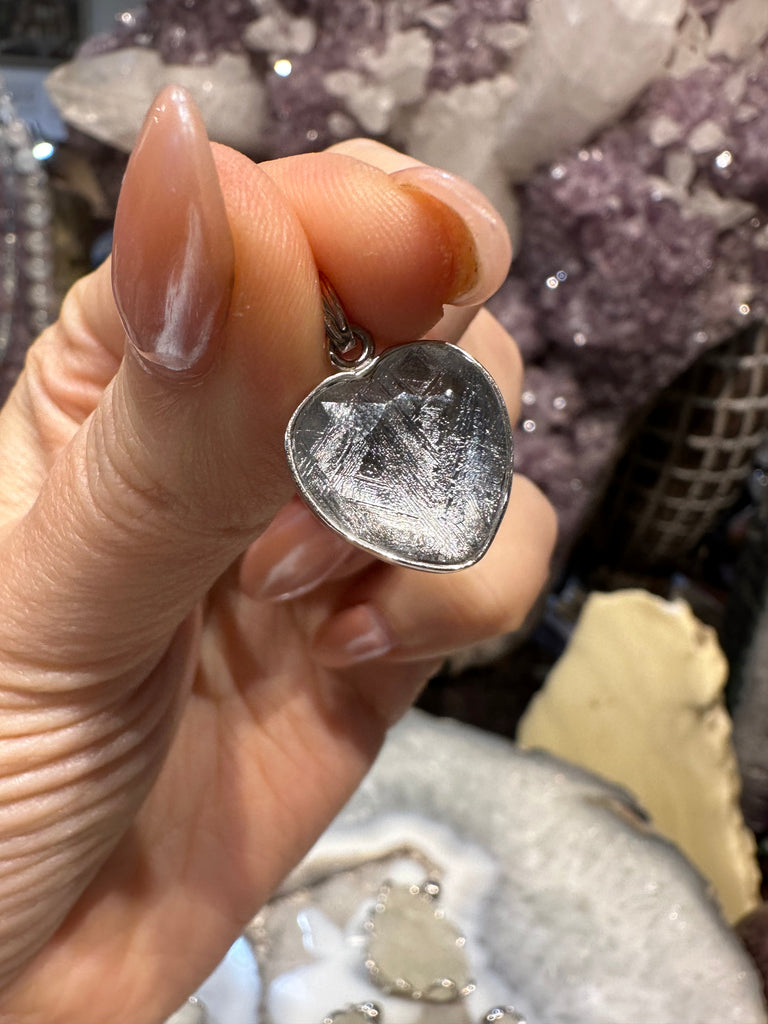 Natural Silver Meteorite Heart Pendant in Sterling Silver