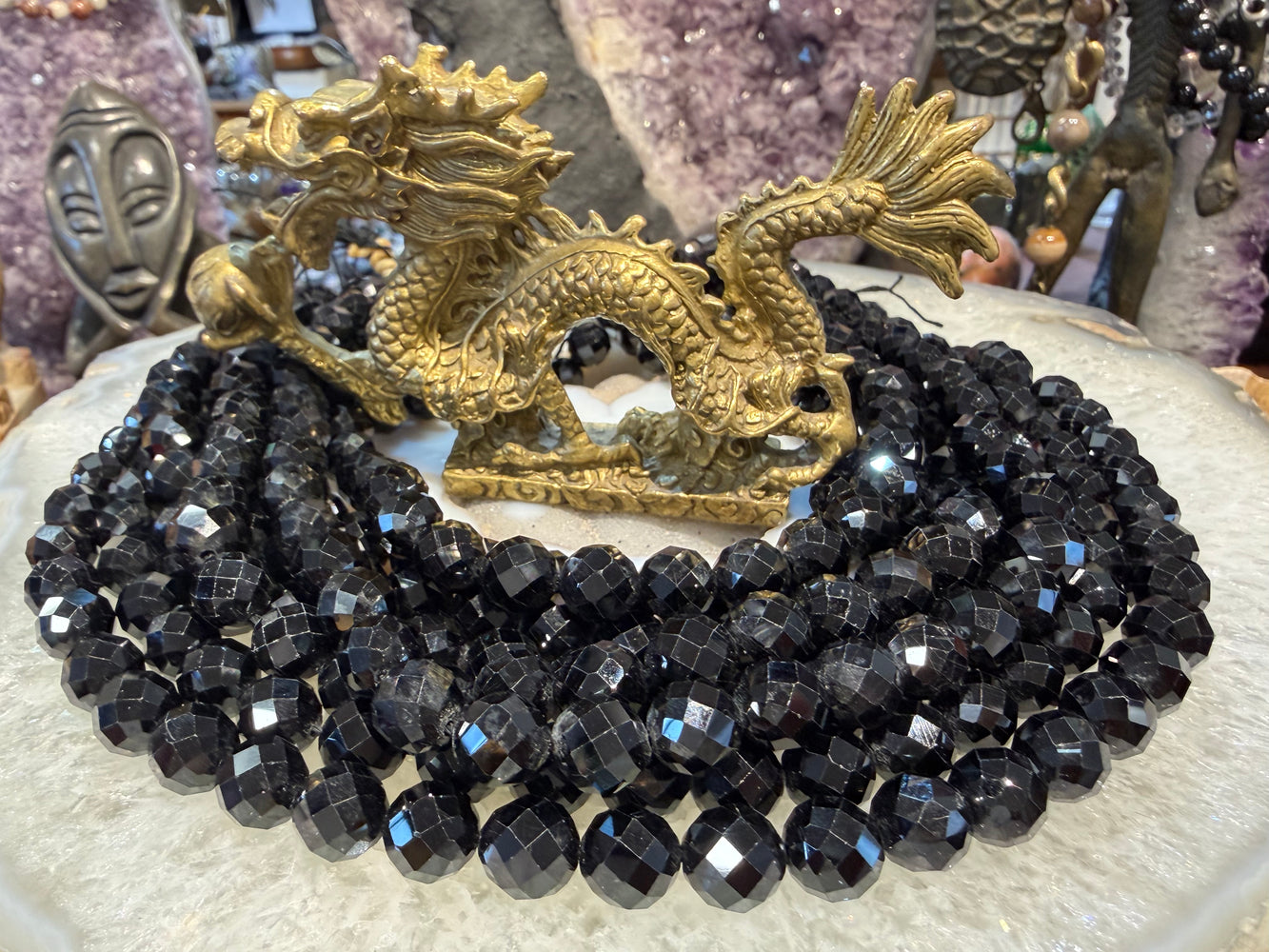 Black tourmaline 10mm faceted gemstones beads