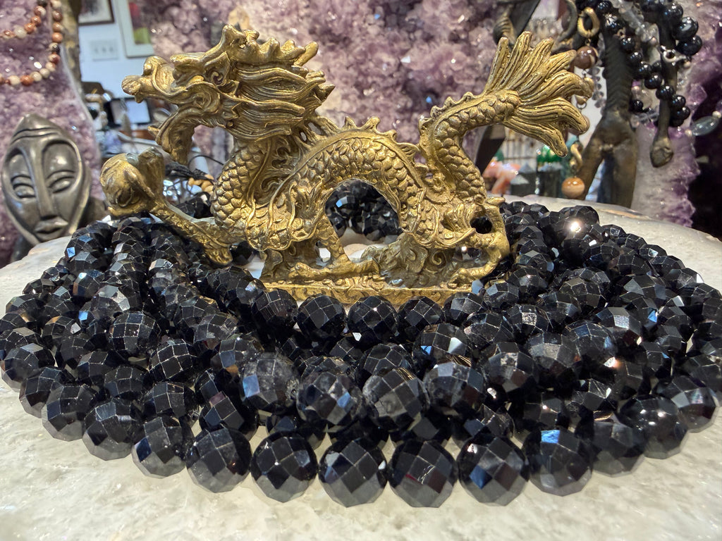 Black tourmaline 10mm faceted gemstones beads