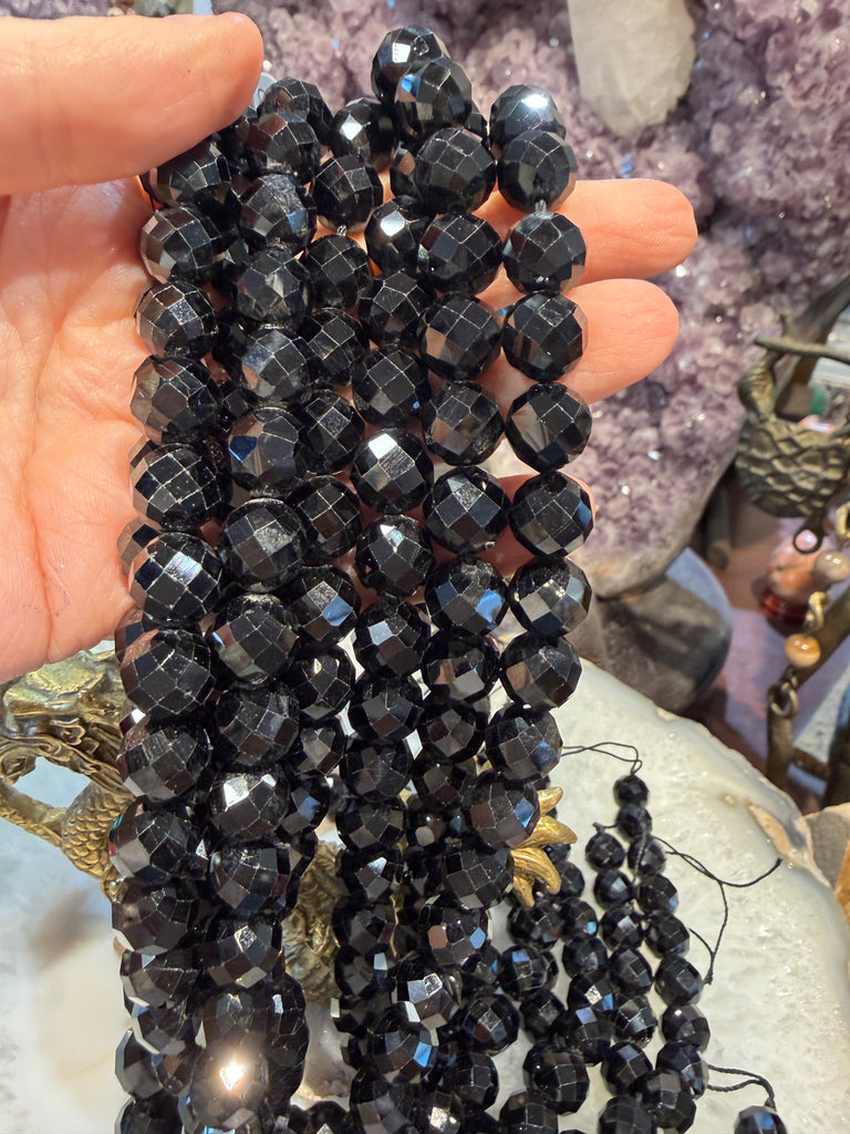 Black tourmaline 10mm faceted gemstones beads
