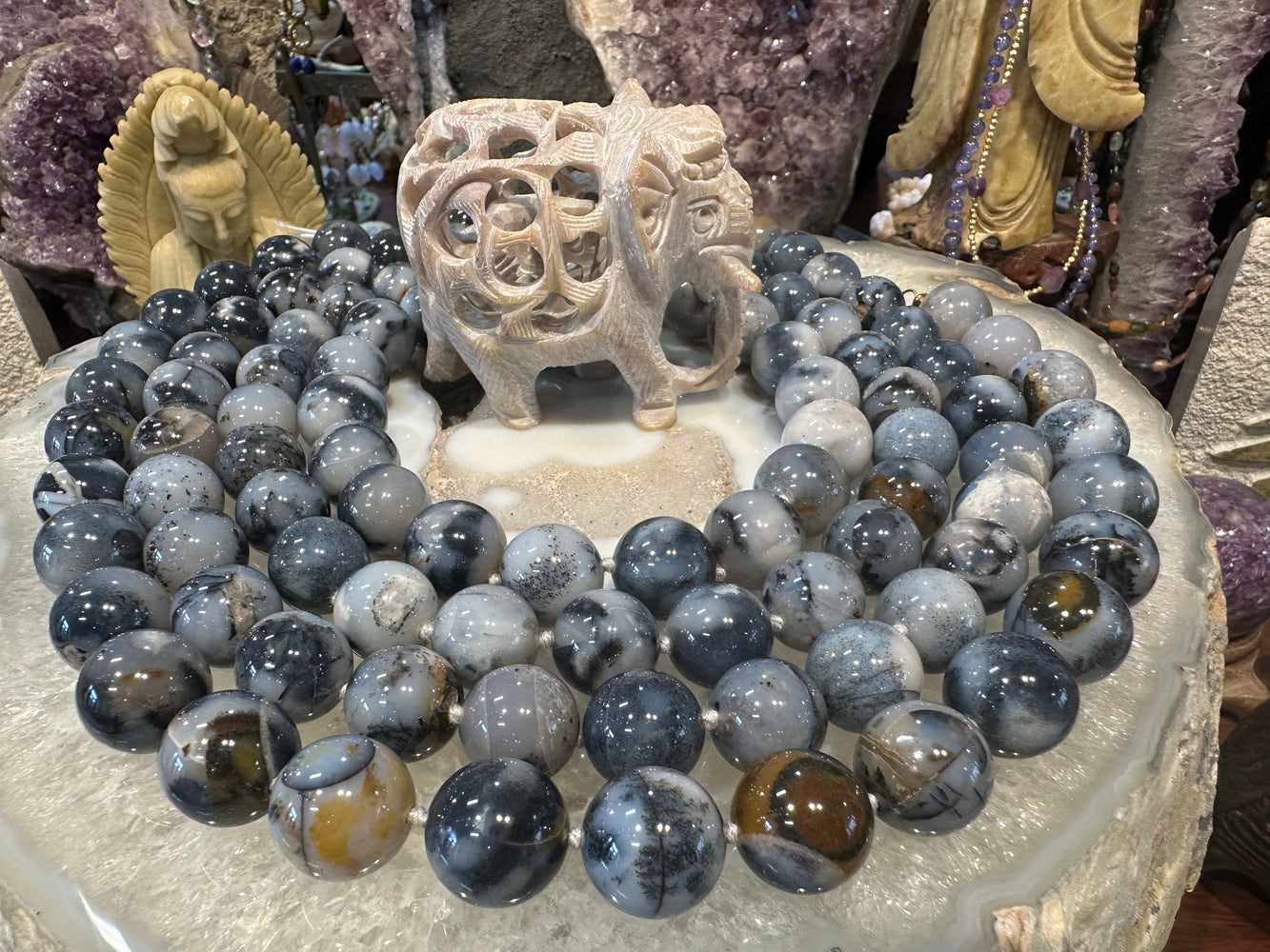 Dendritic agate 15mm Round Gemstone Beads