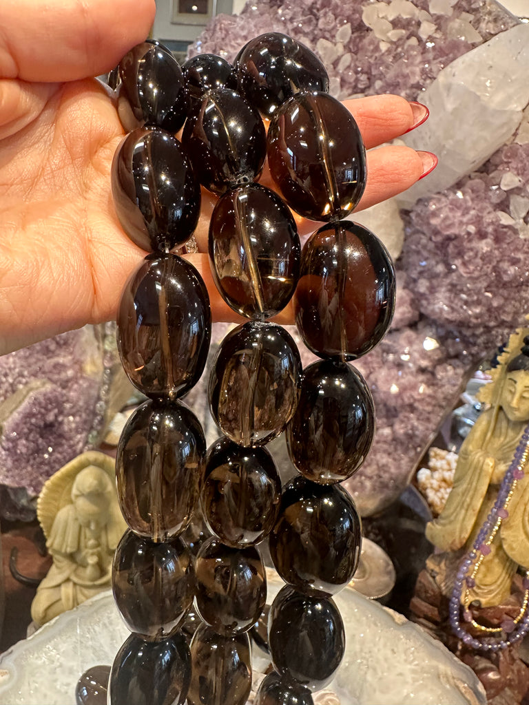 Huge smoky quartz 35mm smooth nugget gemstone beads
