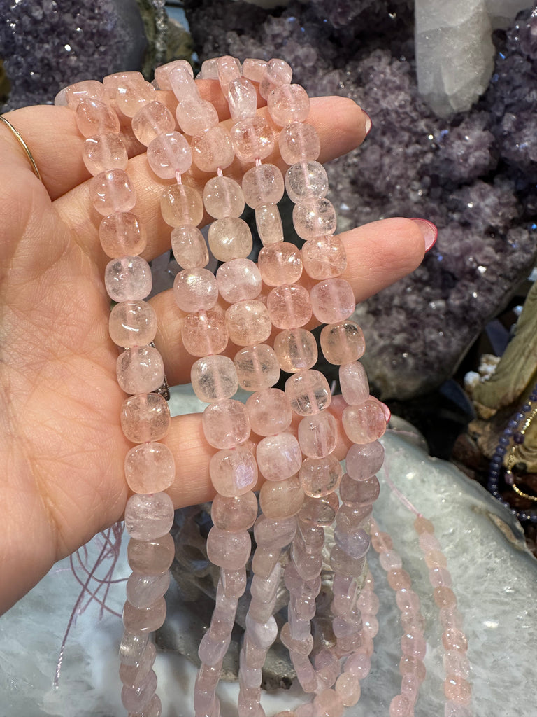 Pink Morganite gem cushion cut 8mm gemstone beads