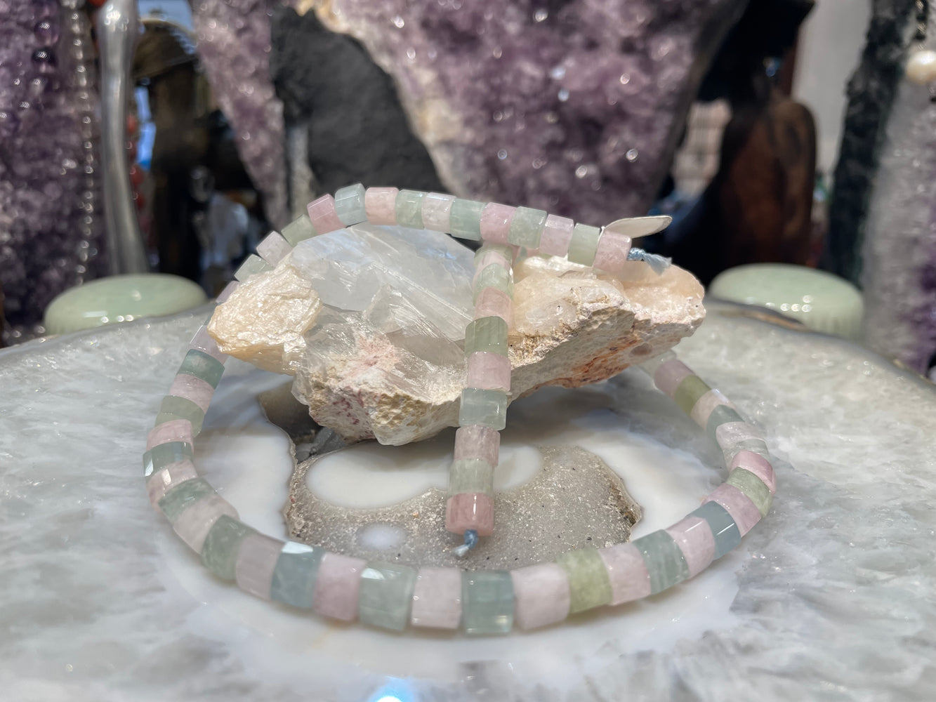 Morganite & aquamarine beryl 8mm faceted stepcut gemstones beads