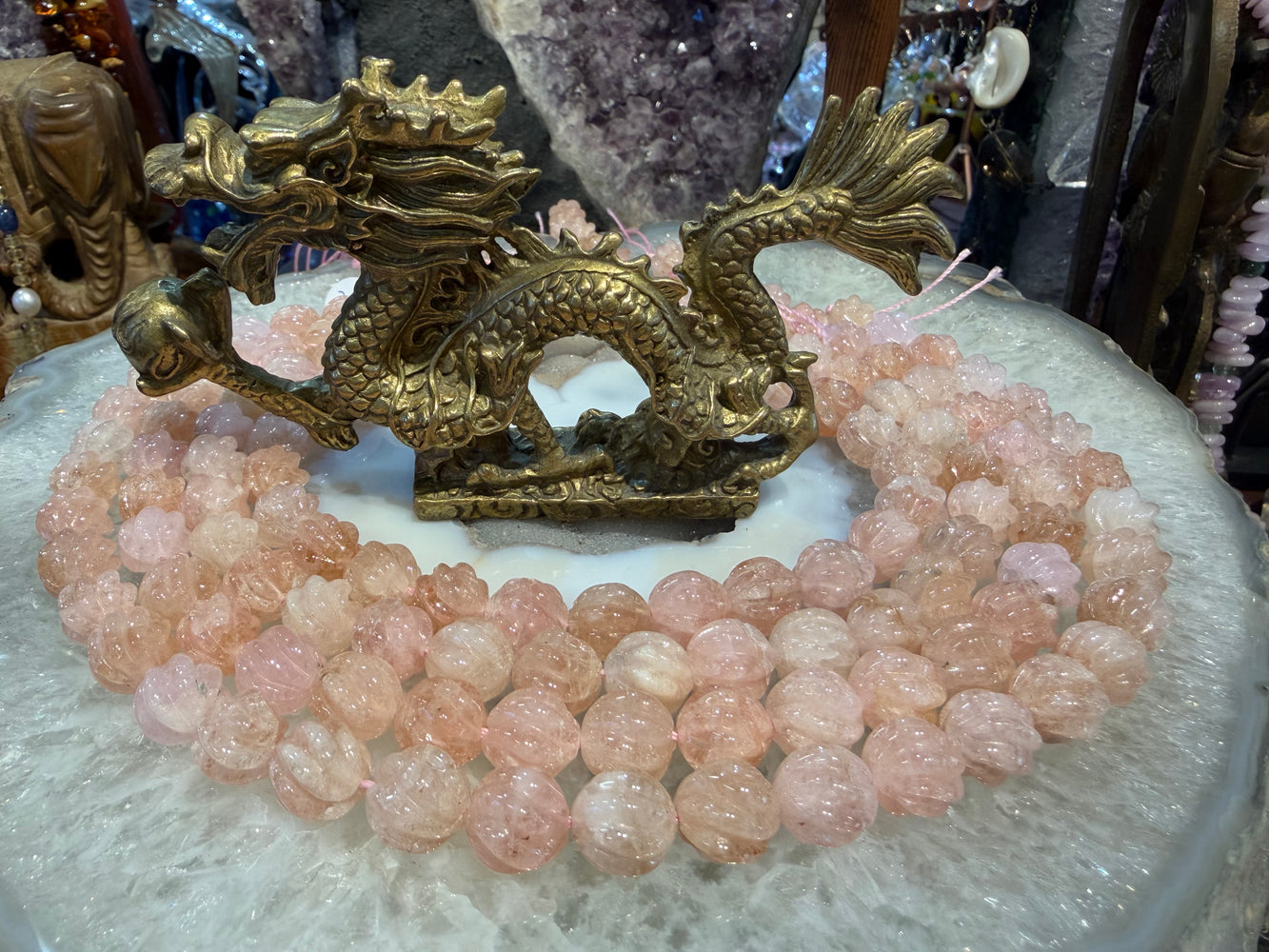 Morganite carved melons 12mm gemstones