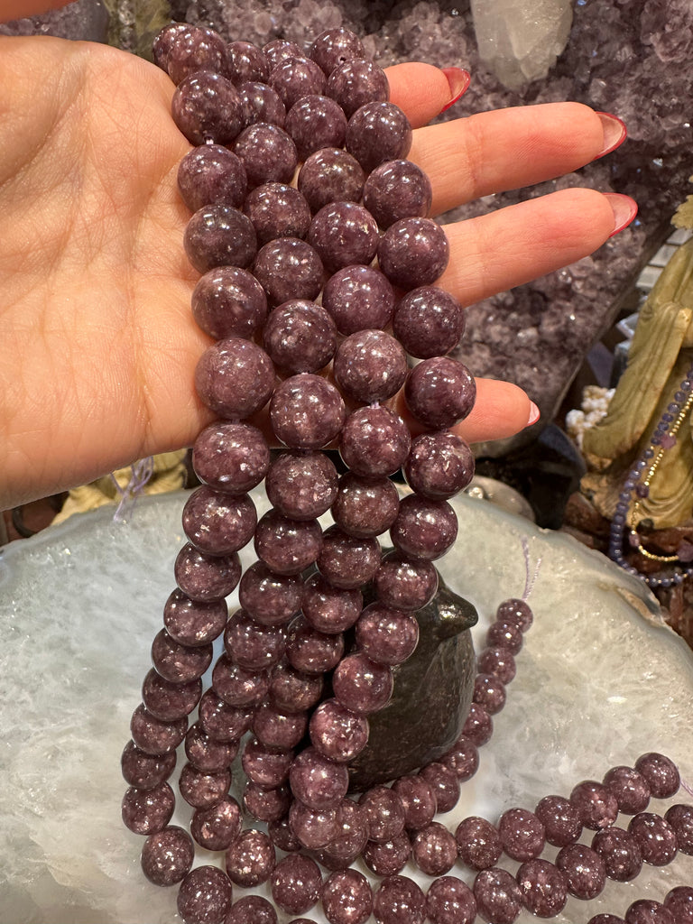Lepidolite 12mm mica flash round gemstone beads