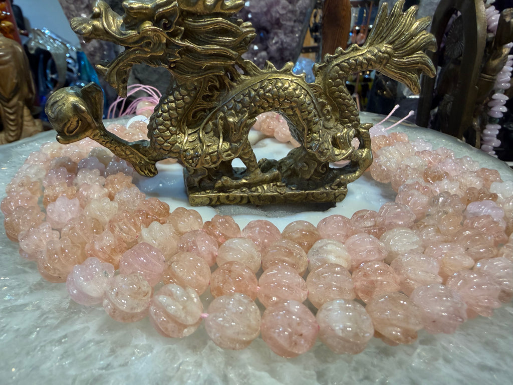 Morganite carved melons 12mm gemstones