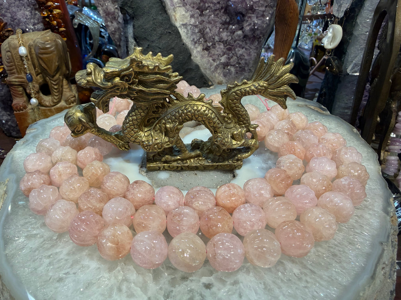 Superb Morganite carved melon 16mm gemstone