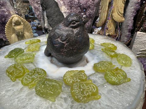 Serpentine carved Buddha 30mm gemstone beads