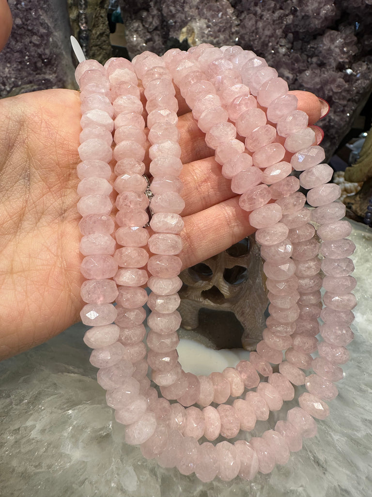 Morganite 10mm faceted rondelle gemstone beads