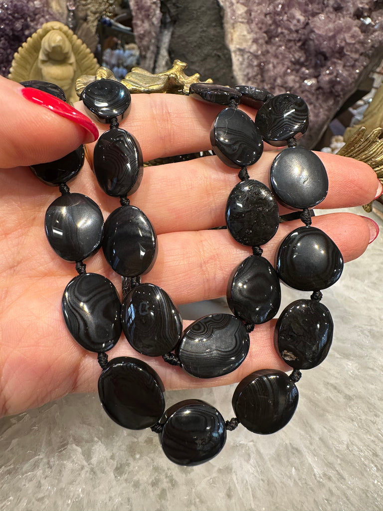 Rare psilomelane flat oval 14-16mm gemstone beads
