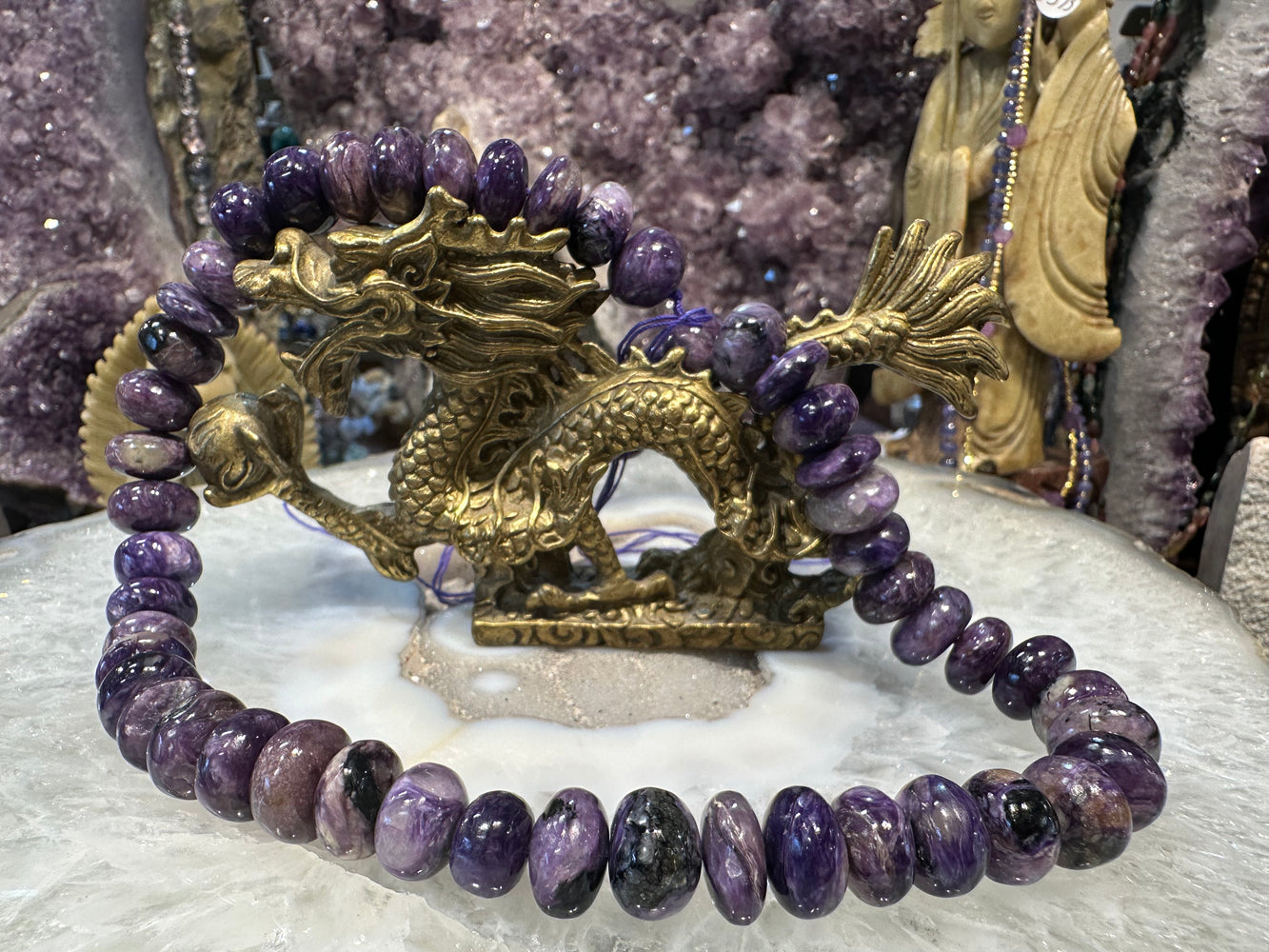 Gorgeous charoite 13mm smooth rondelle gemstone beads
