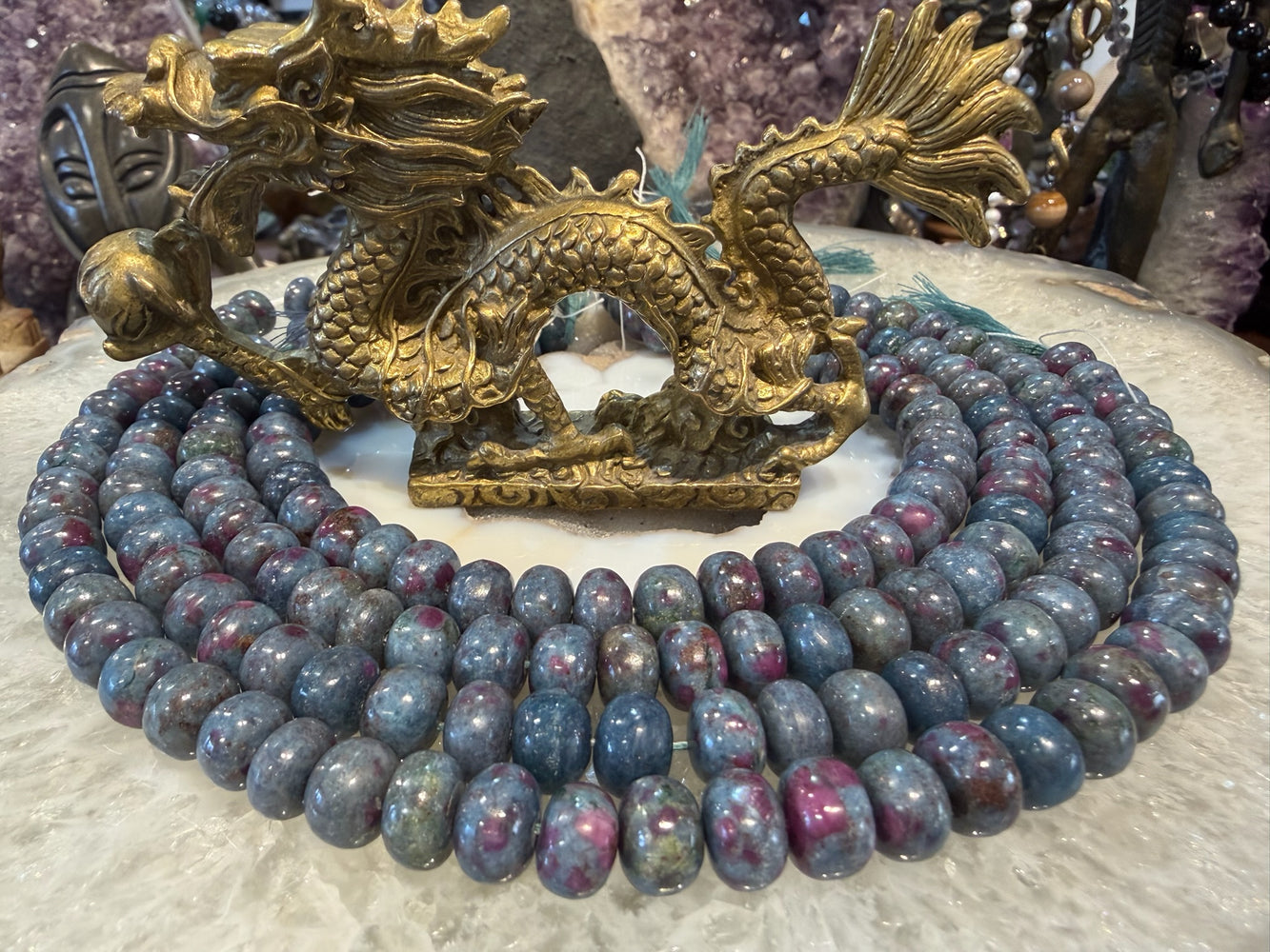 Perles rondelles en rubis fuchsite dans cyanite de 11 mm