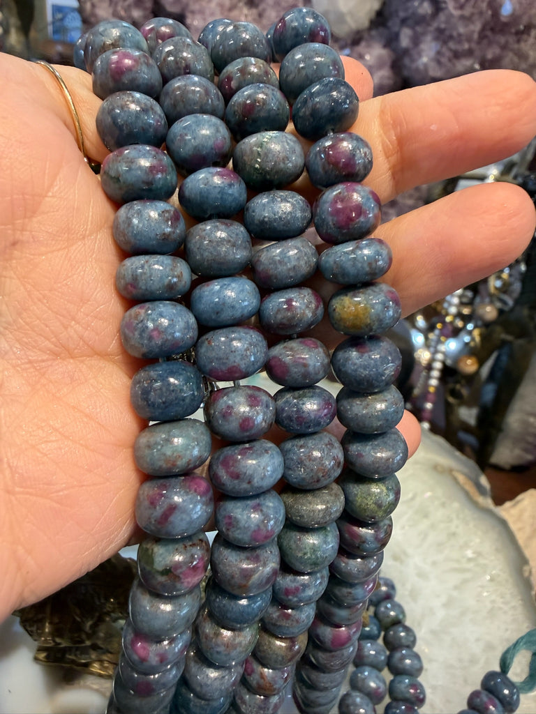 11mm Ruby Fuschite in Kyanite Gemstone Rondelle Beads
