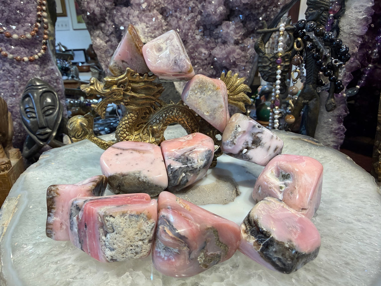 Gorgeous huge Pink Peruvian opal 25-40mm gemstone beads