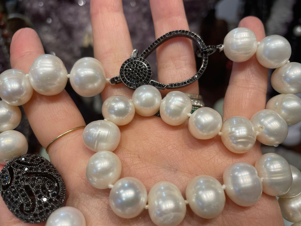 vintage natural freshwater pearl & pave bead necklace