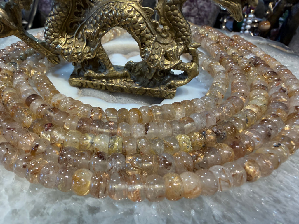 Superb Gold rutile 8mm smooth rondelle gemstone beads