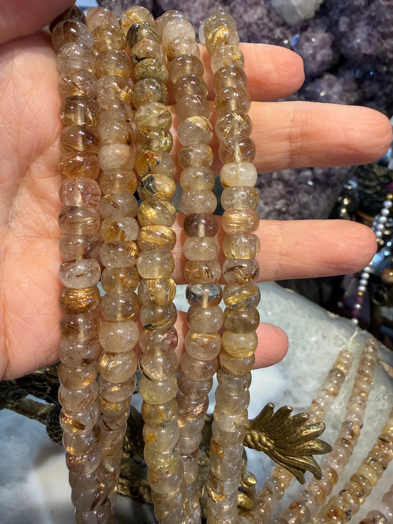 Superb Gold rutile 8mm smooth rondelle gemstone beads