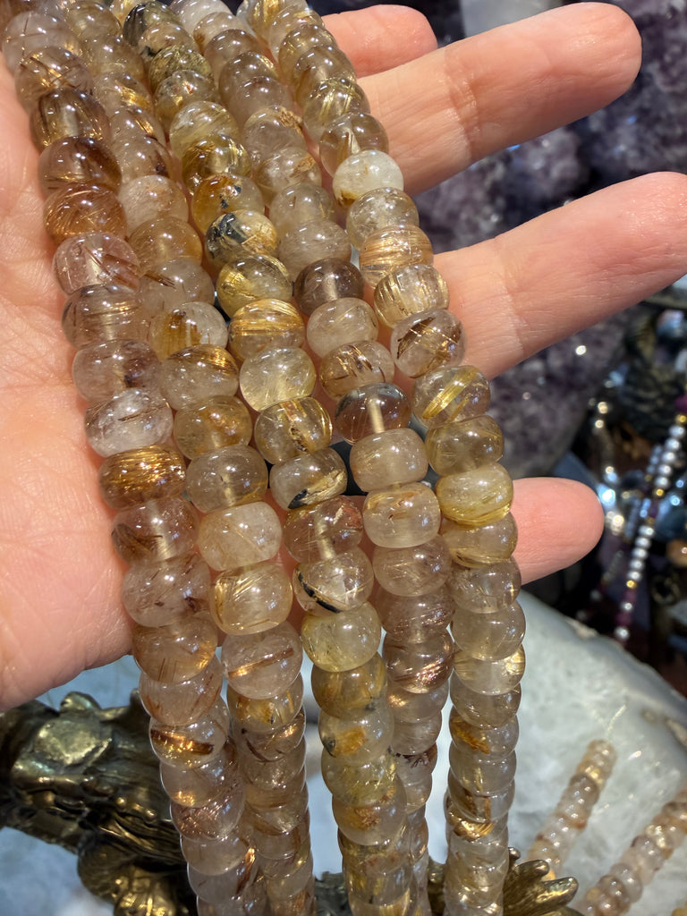 Superb Gold rutile 8mm smooth rondelle gemstone beads
