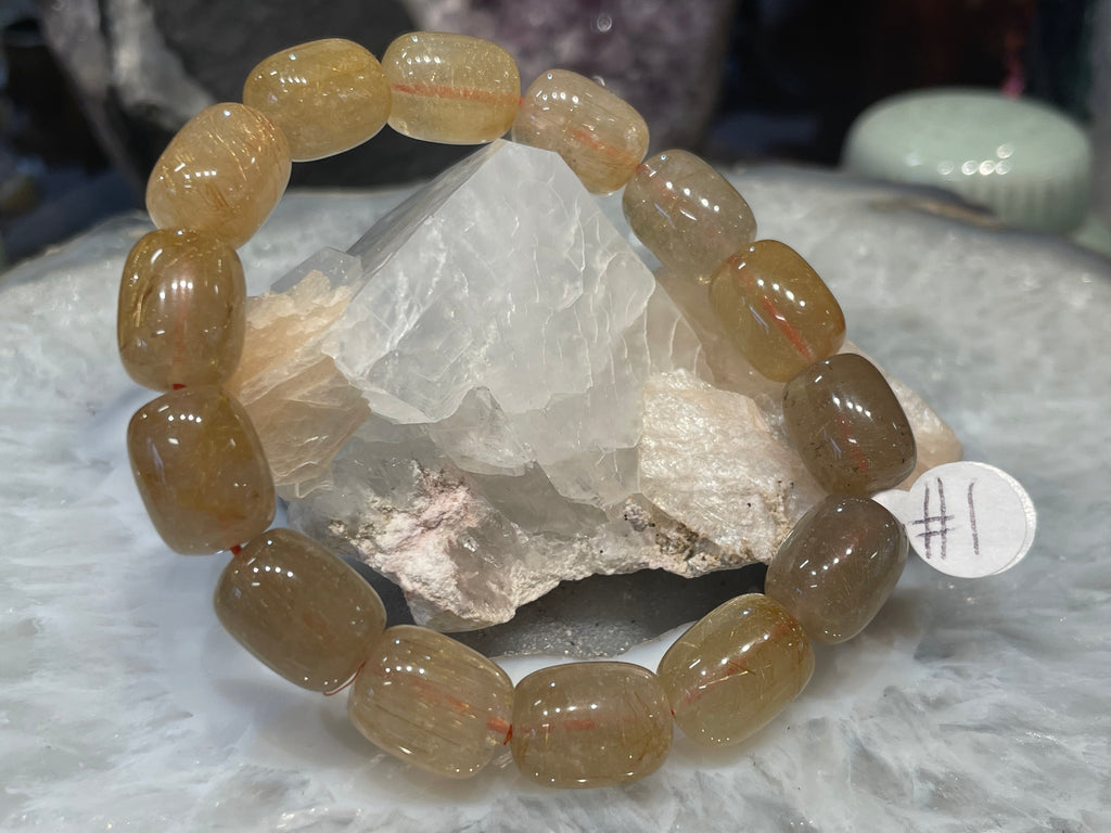 Rutile Quartz barrel 12x16mm  gemstone bracelet #1