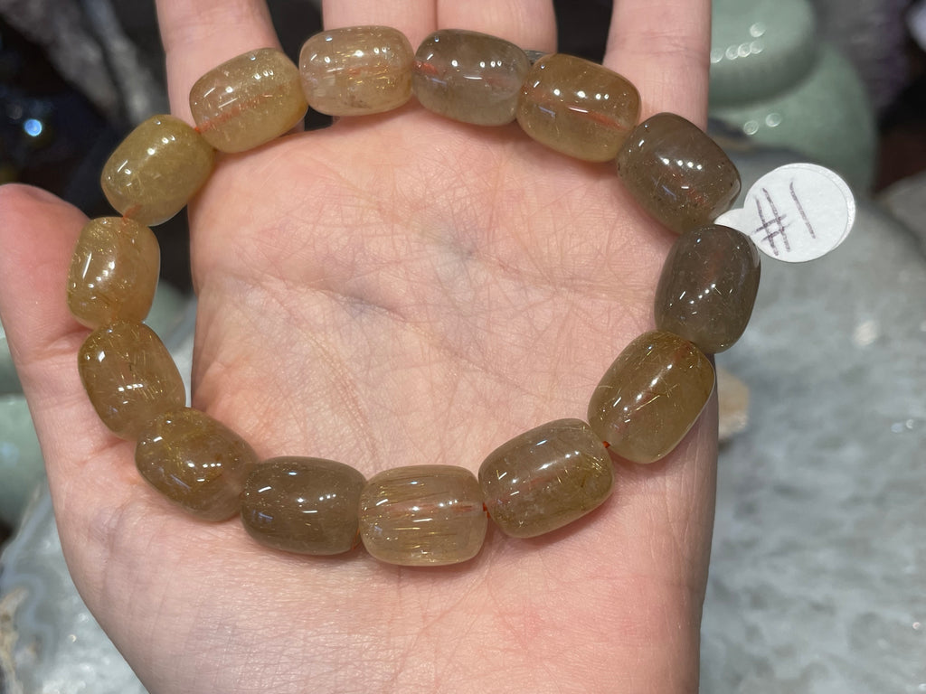 Rutile Quartz barrel 12x16mm  gemstone bracelet #1