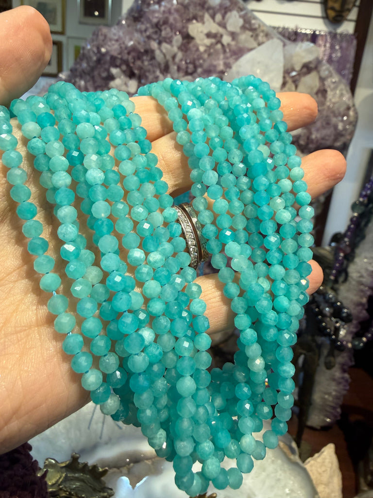 Aqua Blue Amazonite faceted 4mm gemstone beads