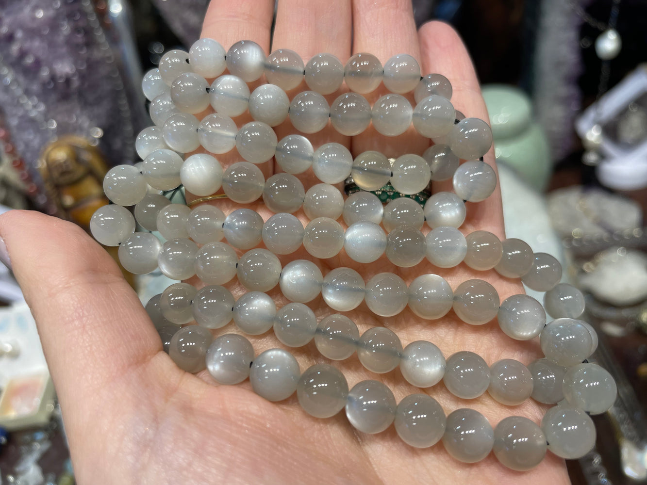 Rare Silver Taupe moonstone flash 8mm Round Gemstone Beads