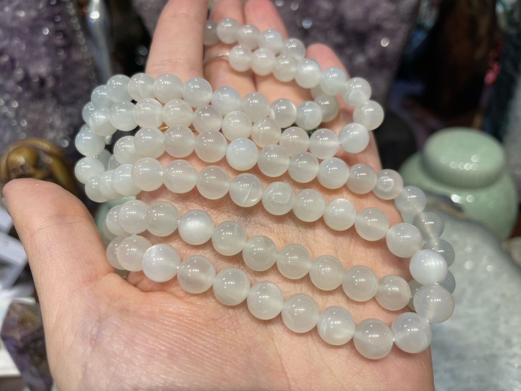 White moonstone 8mm round gemstones beads