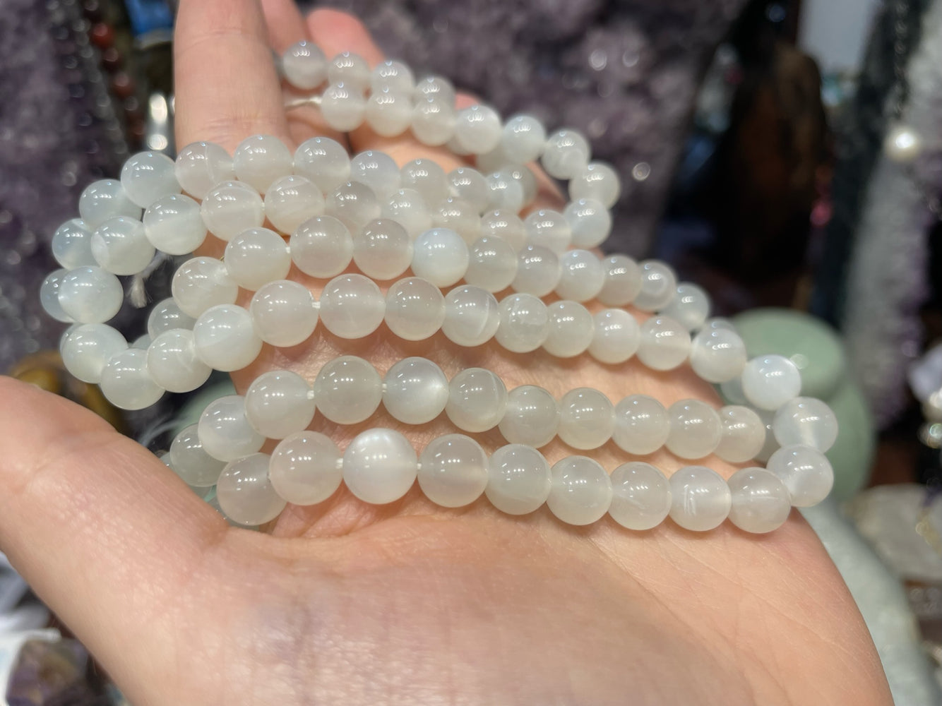 White moonstone 8mm round gemstones beads