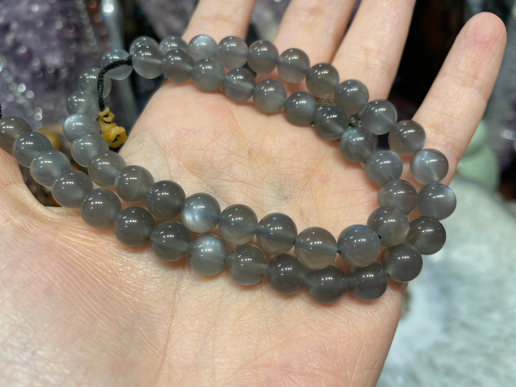 Grey moonstone  chatoyant 8mm round gemstone beads