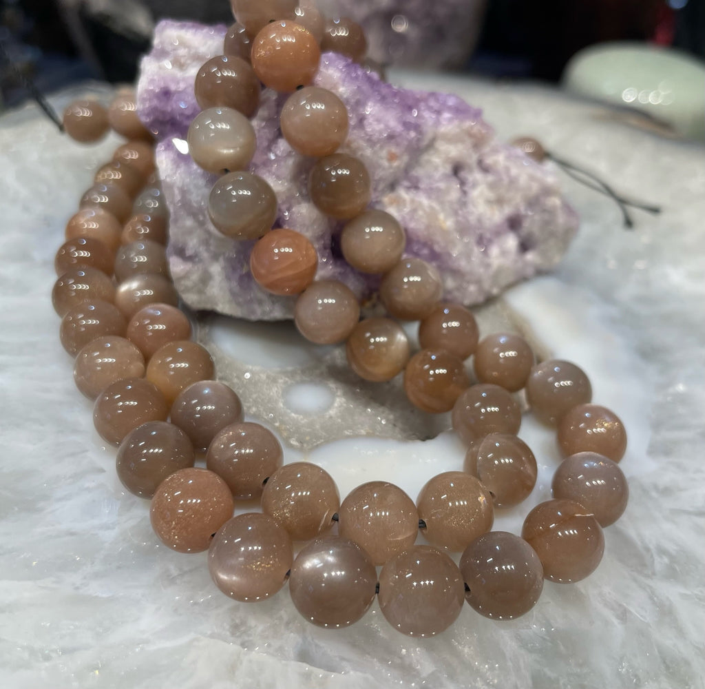 10mm Rare Peach Moonstone Sparkling Gemstone Beads