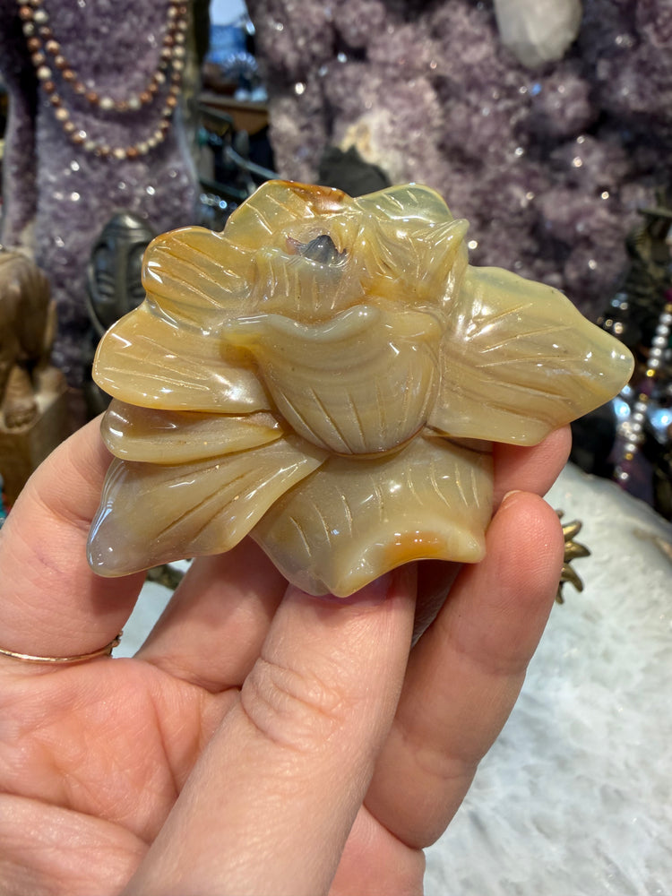Carnelian carved flower 2 hole 3x2” Pendant