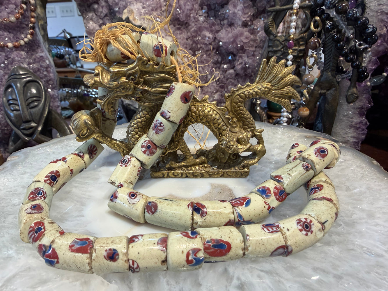 Antique white Venetian bear paw African trade beads