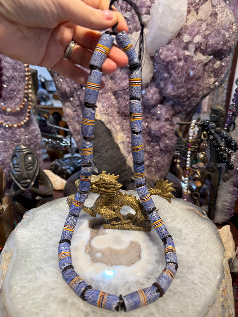 Antique blue yellow Venetian trade glass beads