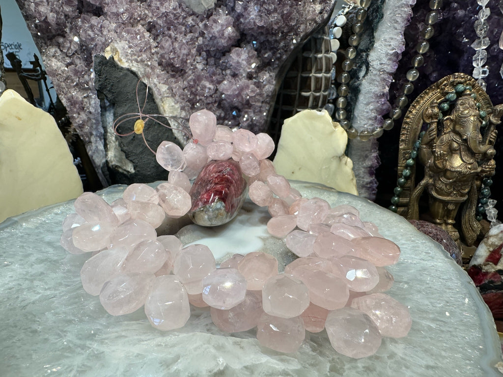 Fancy Cut Pink Rose Quartz Faceted Gemstone Pendant Beads