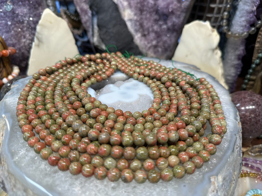 8mm Natural Pink Green Unakite Round Gemstone Beads