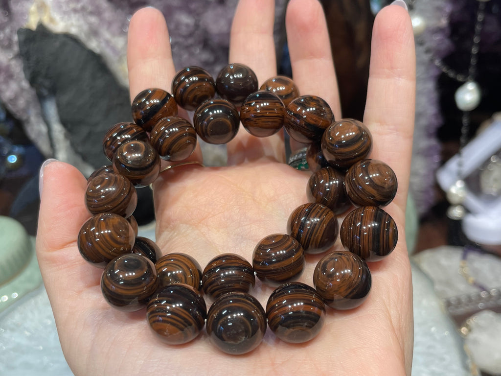 Mahogany obsidian 14mm round gemstone bracelet