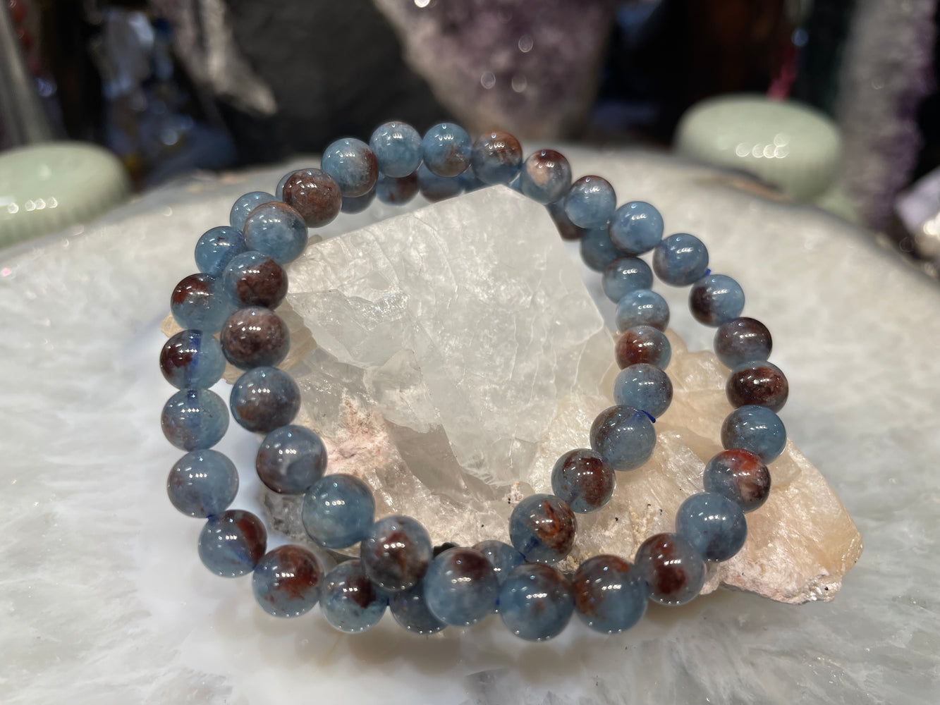 Aquamarine with sunstone 7.5mm gemstone bracelet