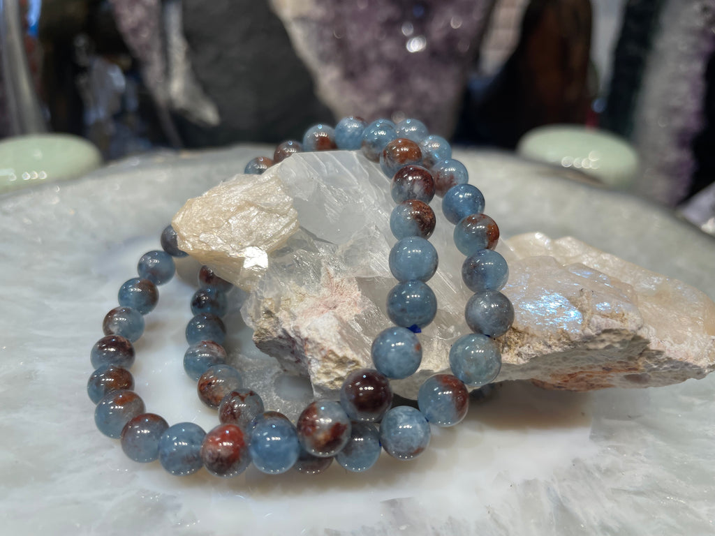 Aquamarine with sunstone 7.5mm gemstone bracelet