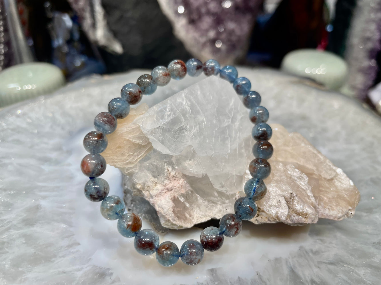 Aquamarine with sunstone 7mm gemstone bracelet
