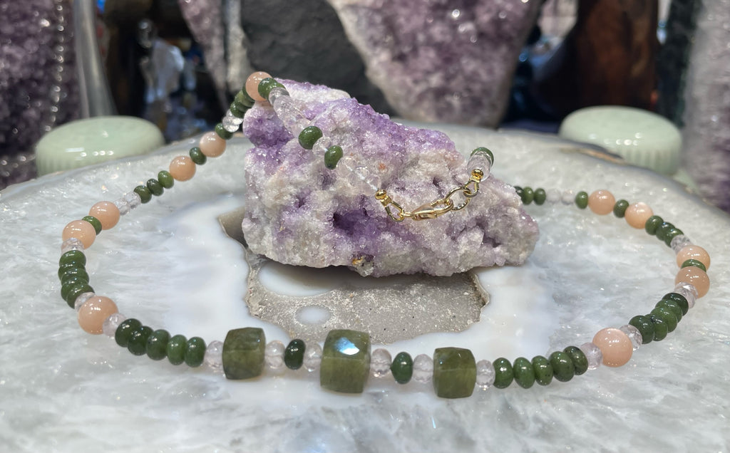 Guatemalan jade & vessonite vesuvianite gemstone necklace